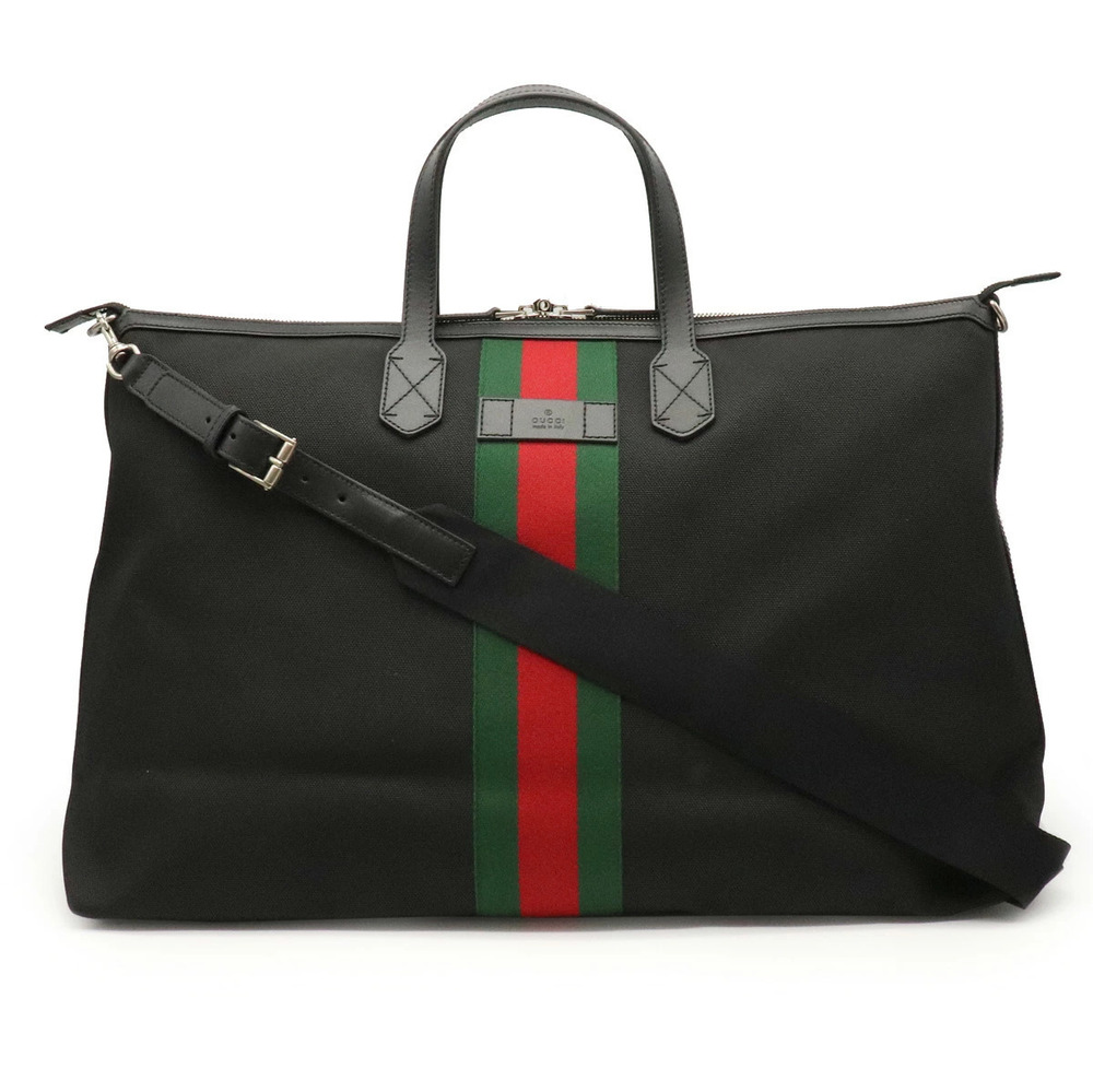 Gucci Web Techno Canvas Duffle Carry on Bag Boston Travel Leather Black